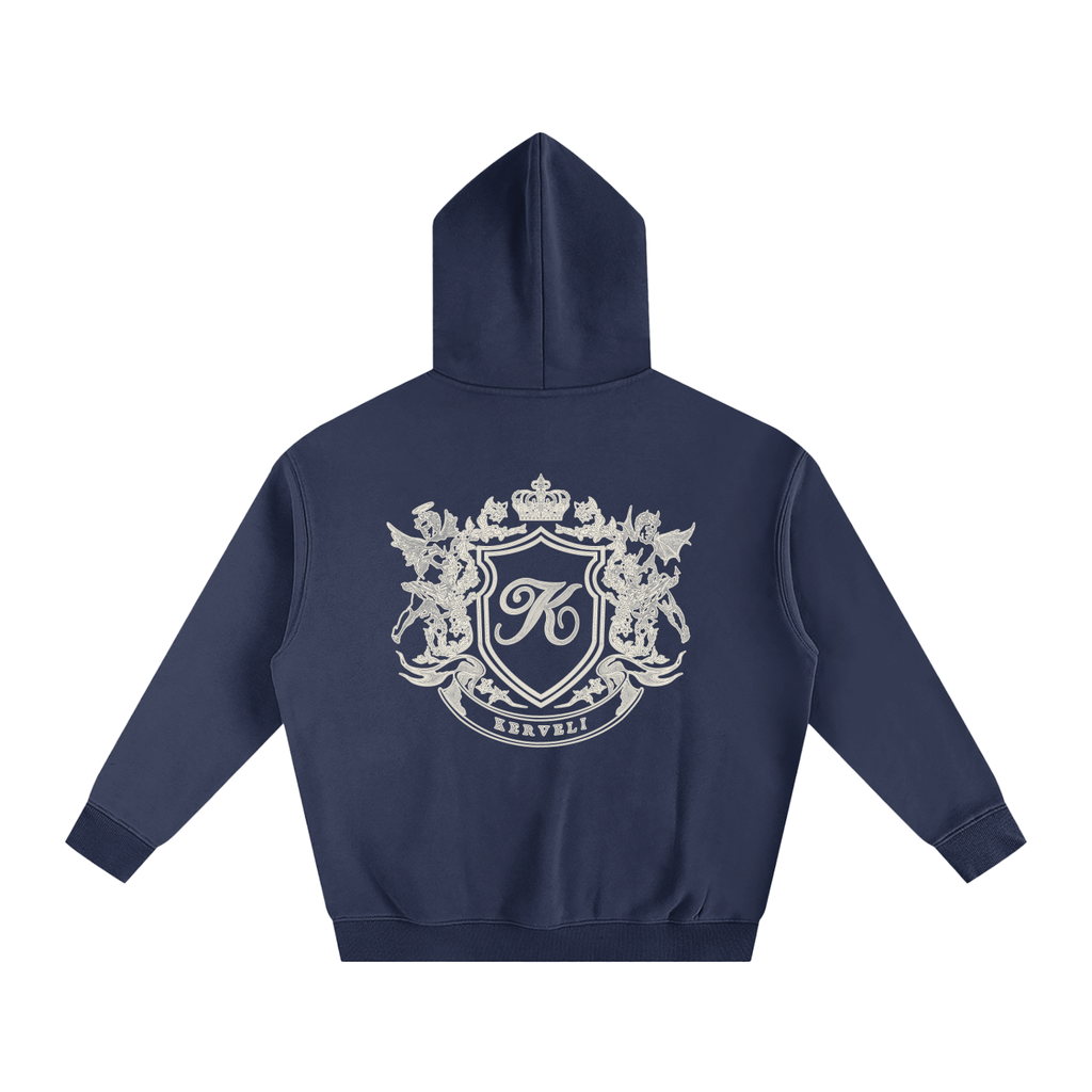 Kerveli Crest and Cursive hoodie navy oversized hoodie back view