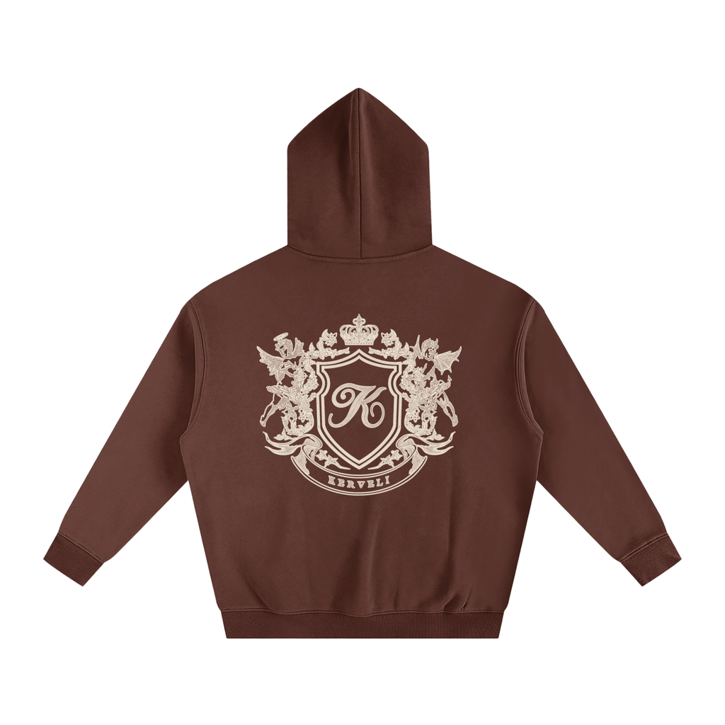 Kerveli Crest and Cursive hoodie coffee oversized hoodie back view